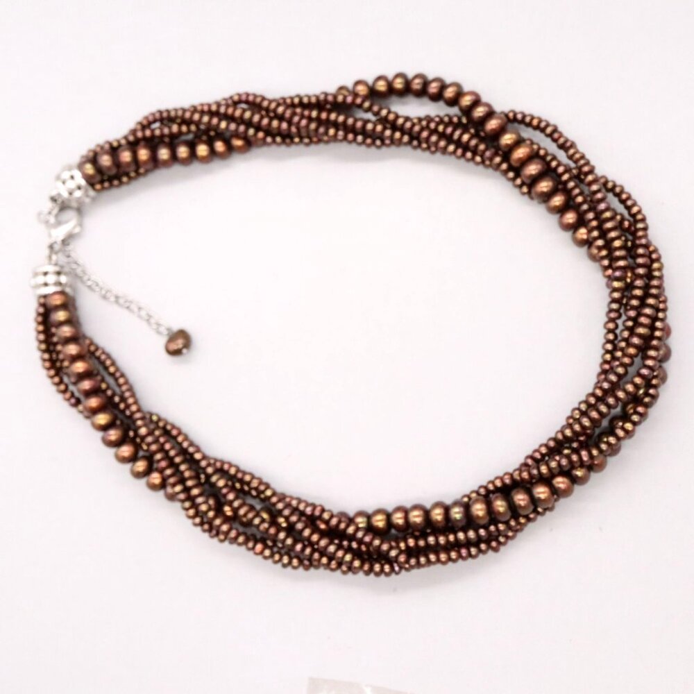 Honora 6 Strand Bronze Pearl Twist Necklace with Sterling Silver Findings - Picture 2 of 4